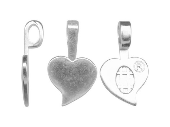 Aanraku Silver Plated Jewelry Bail, Cast, Large Heart (pack)