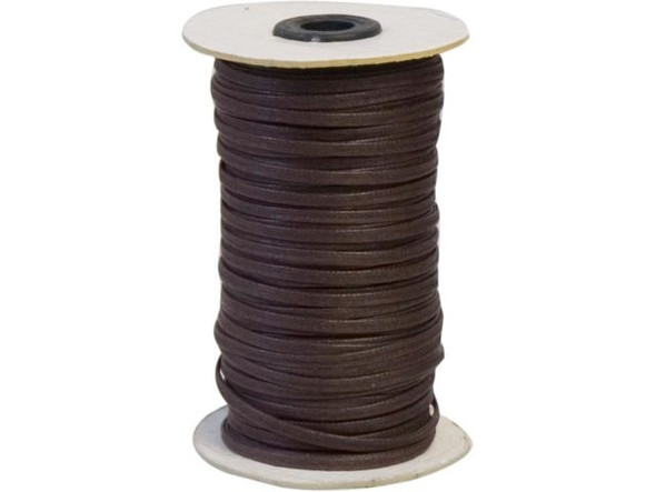 Flat Waxed Cotton Cord, 3mm, 50-meter - Dark Brown (Spool)