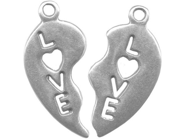 JBB Findings Antiqued Silver Plated Pendant, "Love" Split Hearts (set)