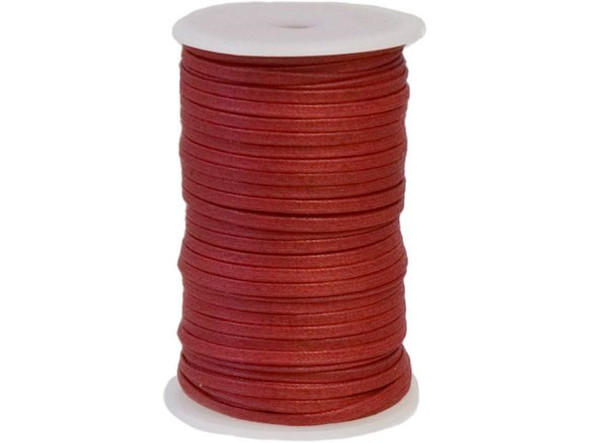 Flat Waxed Cotton Cord, 3mm, 50 meters - Red (Spool)