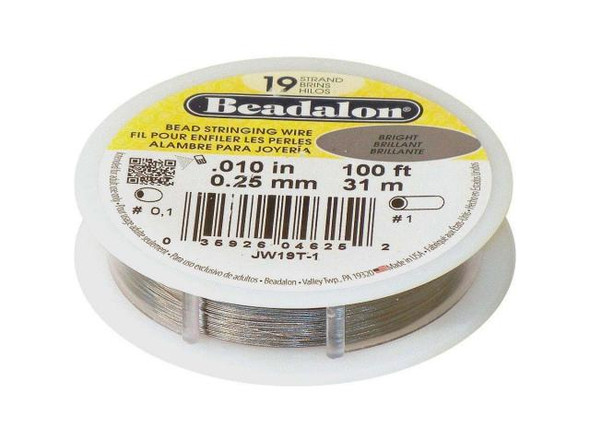 Beadalon Beading Wire, 19 Strand, 0.010", 100ft - Bright Steel (Spool)