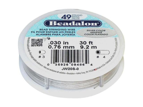 Beadalon Beading Wire, 49 Strand, 0.030", 30-feet - Silver Color (Spool)