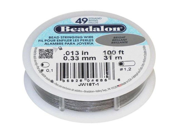 Beadalon Beading Wire, 49 Strand, 0.013", 100ft - Bright Steel (Spool)