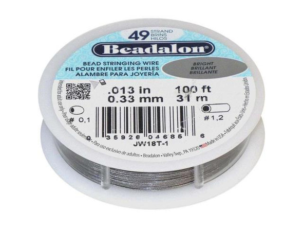 What is Beadalon?     Durable, flexible, multistrand twisted  wire cable with a smooth abrasion-resistant nylon coating.    Very easy to use - no needle required. Instead of knotting,  finish the ends with crimp beads.    Kink resistant: the higher the strand count, the better the  resistance. 7-strand is similar to other brands of tigertail but  has a smoother coating, and 19-strand is even more supple than 7-strand. Beadalon 49 Strand is the softest and most flexible of all Beadalon varieties.    For best durability use the largest diameter that fits your  beads, and the largest number of strands (7, 19 or 49) that fit  your budget.    Beadalon does not stretch, even with heavy beads. Great for  crystal necklaces, gemstones, handmade glass beads, delicate seed beads, freshwater pearls, and anything  that you want to last for decades.For help choosing the perfect size of crimp beads for each size of Beadalon, see Crimps & Cable Size Chart.   See Related Products links (below) for similar items and additional jewelry-making supplies that are often used with this item.