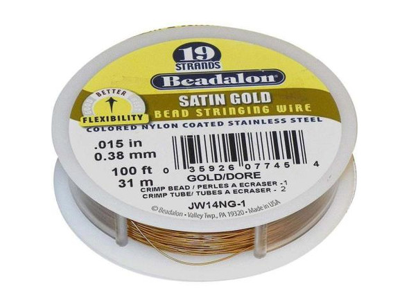 Beadalon Beading Wire, 19 Strand, 0.015", 100' Spool - Gold Satin (100 foot)