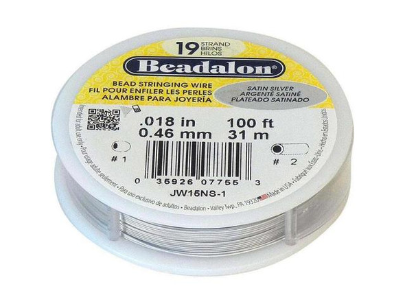 Beadalon Beading Wire, 19 Strand, 0.018", 100ft - Silver Satin (Spool)