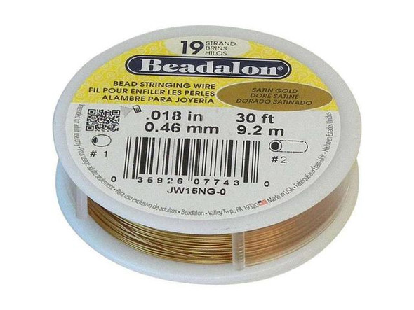 Beadalon Beading Wire, 19 Strand, 0.018", 30' Spool - Gold Satin (30 foot)
