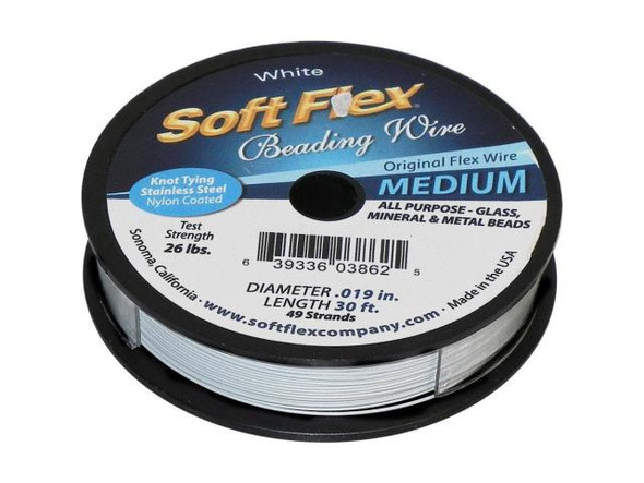 Soft Flex and Soft Touch Wire        Soft Flex Wire is a very flexible stainless steel cable with a nylon coating. It's a tiny version of the cables you see on suspension bridges. Soft Flex is constructed of 7, 21, or 49 micro woven stainless steel wires. Each diameter (.010", .014", .019", .024") is designed to handle certain levels of abrasion, everything from soft, lightweight materials like pearls and seed beads to larger and rougher materials like glass, minerals and metal.No needle is required -- but here's the kicker -- you can knot it! You may not even know it's made of wire! Finish ends with crimp beads, crimp tubes, or knots. When knotting, use an 8-knot so there is no bend on either side.              Diameter  Recommended Use    .010" Peyote stitch and bead weaving    .014"       Softer, less abrasive materials such as freshwater pearls and seed beads.    .019" Small to medium glass beads, Austrian crystals, silver, pewter and seed beads.          .024" Abrasive materials and designs that will meet excessive movement such as watchbands and bracelets. .024" diameter great for multi-strand designs, African beads and large stones.          Confused about this stringing material?  Although Soft Flex, Soft Touch and Beadalon are commonly called beading wire, each is actually a thin, flexible cable made of many woven wires. The result is a strong, user-friendly stringing material.  What is the difference between Soft Flex and Soft Touch? Both styles have the same strength and durability, and both come in the 0.014", 0.019", and 0.024" diameters. Soft Touch is extra flexible, and is available in an additional diameter (0.010") for those who like to weave or stitch.  Soft Touch drapes more threadlike than Soft Flex. So, why use Soft Flex if Soft Touch has better drapability? Many people prefer a bolder, more wire-like look on their pieces and do not want the drape of Soft Touch. Also, Soft Flex comes in a large variety of colors. See Related Products links (below) for similar items and additional jewelry-making supplies that are often used with this item.