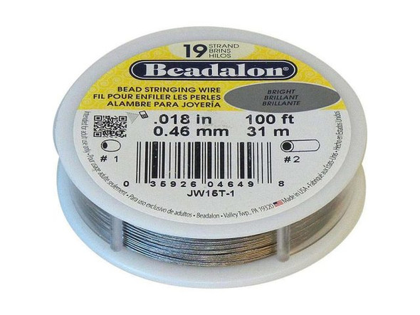 Beadalon Beading Wire, 19 Strand, 0.018", 100' Spool - Bright Steel #61-720-19-87