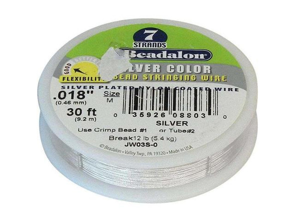 Beadalon Beading Wire, 7-Strand, 0.018", 30' Spool - Silver Color (30 foot)