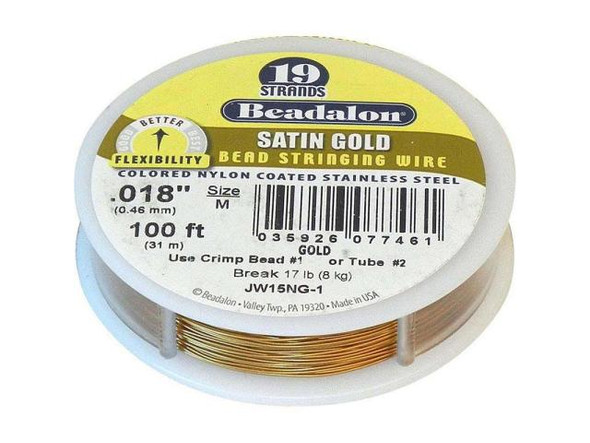 Beadalon Beading Wire, 19 Strand, 0.018", 100ft - Gold Satin (Spool)