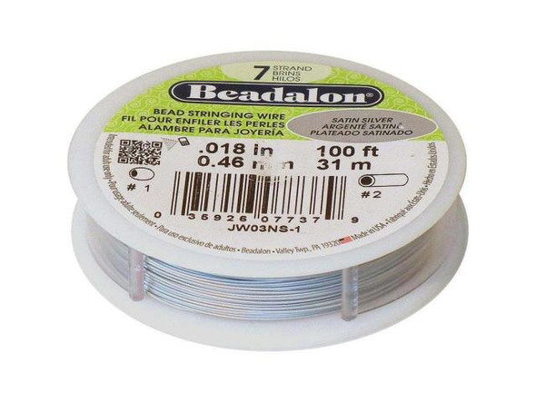 Beadalon Beading Wire, 7-Strand, 0.018", 100ft - Silver Satin (Spool)
