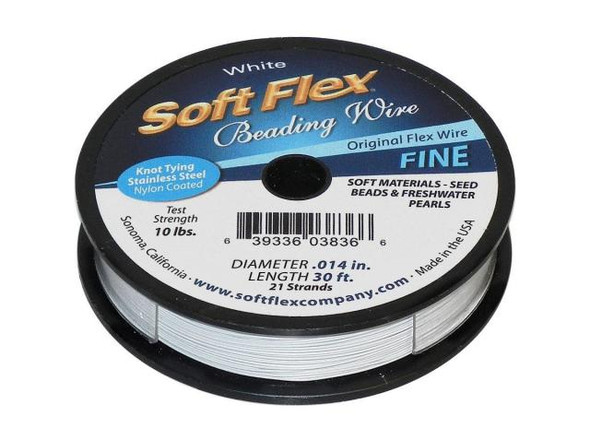 Soft Flex and Soft Touch Wire        Soft Flex Wire is a very flexible stainless steel cable with a nylon coating. It's a tiny version of the cables you see on suspension bridges. Soft Flex is constructed of 7, 21, or 49 micro woven stainless steel wires. Each diameter (.010", .014", .019", .024") is designed to handle certain levels of abrasion, everything from soft, lightweight materials like pearls and seed beads to larger and rougher materials like glass, minerals and metal.No needle is required -- but here's the kicker -- you can knot it! You may not even know it's made of wire! Finish ends with crimp beads, crimp tubes, or knots. When knotting, use an 8-knot so there is no bend on either side.              Diameter  Recommended Use    .010" Peyote stitch and bead weaving    .014"       Softer, less abrasive materials such as freshwater pearls and seed beads.    .019" Small to medium glass beads, Austrian crystals, silver, pewter and seed beads.          .024" Abrasive materials and designs that will meet excessive movement such as watchbands and bracelets. .024" diameter great for multi-strand designs, African beads and large stones.          Confused about this stringing material?  Although Soft Flex, Soft Touch and Beadalon are commonly called beading wire, each is actually a thin, flexible cable made of many woven wires. The result is a strong, user-friendly stringing material.  What is the difference between Soft Flex and Soft Touch? Both styles have the same strength and durability, and both come in the 0.014", 0.019", and 0.024" diameters. Soft Touch is extra flexible, and is available in an additional diameter (0.010") for those who like to weave or stitch.  Soft Touch drapes more threadlike than Soft Flex. So, why use Soft Flex if Soft Touch has better drapability? Many people prefer a bolder, more wire-like look on their pieces and do not want the drape of Soft Touch. Also, Soft Flex comes in a large variety of colors. See Related Products links (below) for similar items and additional jewelry-making supplies that are often used with this item.