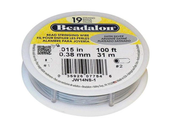 Beadalon Beading Wire, 19 Strand, 0.015", 100' Spool - Silver Satin (100 foot)