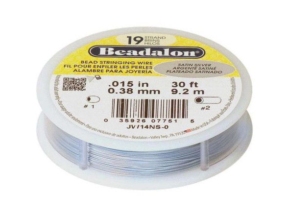 Beadalon Beading Wire, 19 Strand, 0.015", 30' Spool - Silver Satin (30 foot)