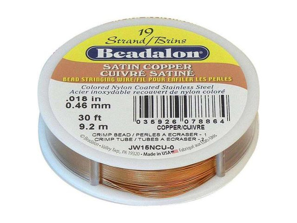 Beadalon Beading Wire, 19 Strand, 0.018", 30' Spool - Copper Satin (30 foot)