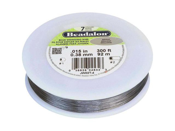 Beadalon Beading Wire, 7-Strand, 0.015", 300' Spool - Bright Steel (300 foot)