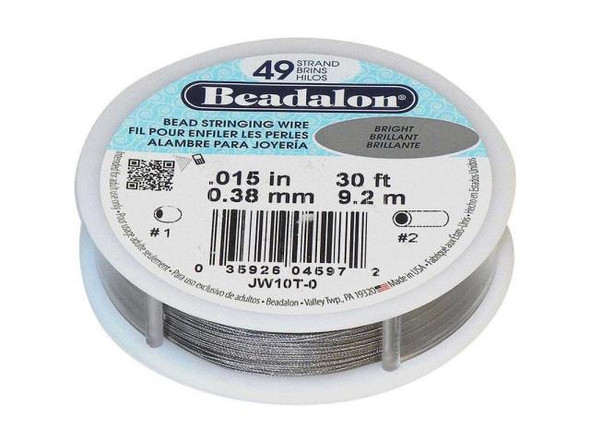 Beadalon Beading Wire, 49 Strand, 0.015", 30' Spool - Bright Steel (30 foot)