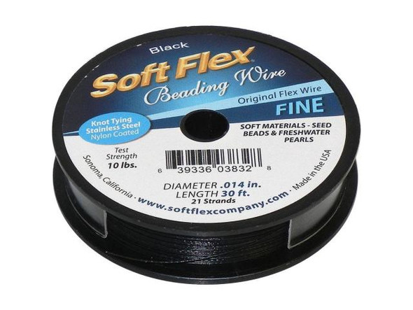 Soft Flex Stainless Steel Beading Wire, 21 Strand, 0.014", 30-feet - Black (Spool)