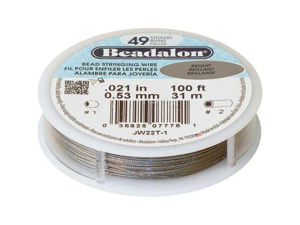 Beadalon Beading Wire, 49-Strand, 0.021", 100' Spool - Bright Steel (100 foot)