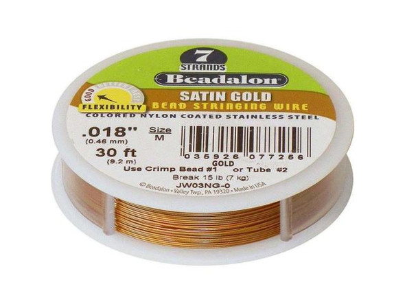 Beadalon Beading Wire, 7-Strand, 0.018", 30ft - Gold Satin (Spool)