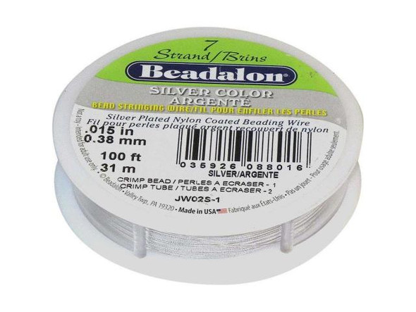 Beadalon Beading Wire, 7-Strand, 0.015", 100' Spool - Silver Color (Spool)