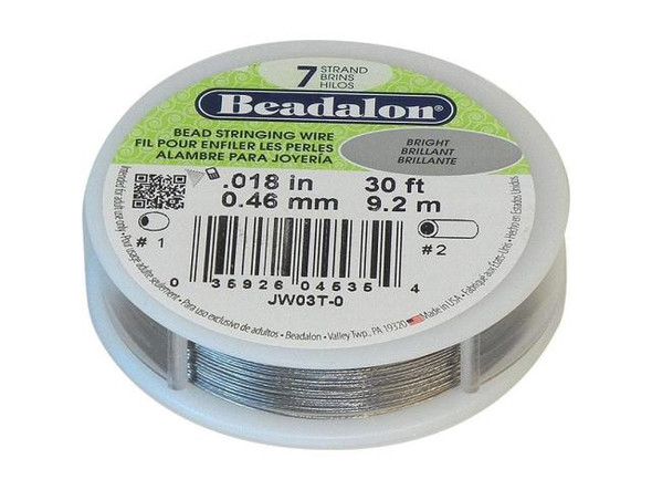 Beadalon Beading Wire, 7-Strand, 0.018", 30' Spool - Bright Steel (30 foot)