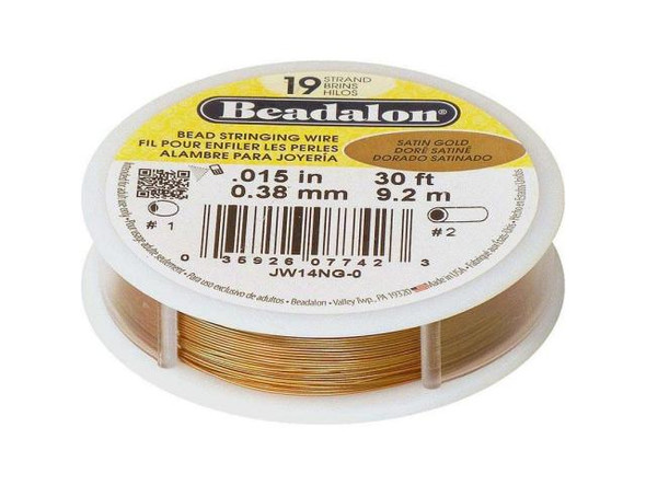 Beadalon Beading Wire, 19 Strand, 0.015", 30' Spool - Gold Satin (30 foot)