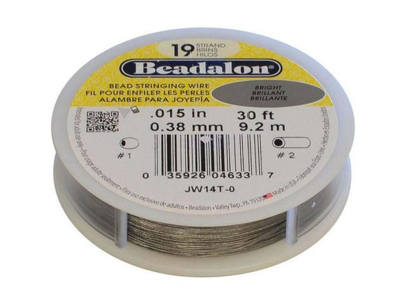 Beadalon Beading Wire, 19 Strand, 0.015", 30' Spool - Bright Steel (30 foot)