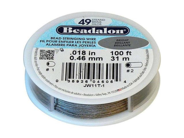 Beadalon Beading Wire, 49 Strand, 0.018", 100ft - Bright Steel (Spool)