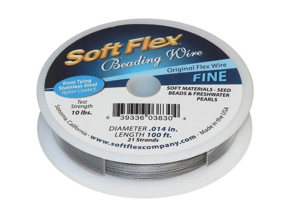 Soft Flex and Soft Touch Wire        Soft Flex Wire is a very flexible stainless steel cable with a nylon coating. It's a tiny version of the cables you see on suspension bridges. Soft Flex is constructed of 7, 21, or 49 micro woven stainless steel wires. Each diameter (.010", .014", .019", .024") is designed to handle certain levels of abrasion, everything from soft, lightweight materials like pearls and seed beads to larger and rougher materials like glass, minerals and metal.No needle is required -- but here's the kicker -- you can knot it! You may not even know it's made of wire! Finish ends with crimp beads, crimp tubes, or knots. When knotting, use an 8-knot so there is no bend on either side.              Diameter  Recommended Use    .010" Peyote stitch and bead weaving    .014"       Softer, less abrasive materials such as freshwater pearls and seed beads.    .019" Small to medium glass beads, Austrian crystals, silver, pewter and seed beads.          .024" Abrasive materials and designs that will meet excessive movement such as watchbands and bracelets. .024" diameter great for multi-strand designs, African beads and large stones.          Confused about this stringing material?  Although Soft Flex, Soft Touch and Beadalon are commonly called beading wire, each is actually a thin, flexible cable made of many woven wires. The result is a strong, user-friendly stringing material.  What is the difference between Soft Flex and Soft Touch? Both styles have the same strength and durability, and both come in the 0.014", 0.019", and 0.024" diameters. Soft Touch is extra flexible, and is available in an additional diameter (0.010") for those who like to weave or stitch.  Soft Touch drapes more threadlike than Soft Flex. So, why use Soft Flex if Soft Touch has better drapability? Many people prefer a bolder, more wire-like look on their pieces and do not want the drape of Soft Touch. Also, Soft Flex comes in a large variety of colors. See Related Products links (below) for similar items and additional jewelry-making supplies that are often used with this item.