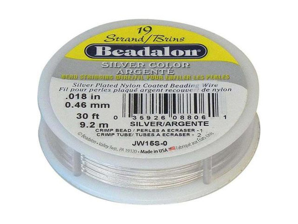 Beadalon Beading Wire, 19 Strand, 0.018", 30' Spool - Silver Color (30 foot)