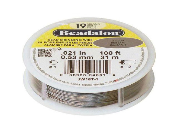 61-730-19-87 Beadalon Beading Wire, 19 Strand, 0.024, 100' Spool - Bright  Steel - Rings & Things