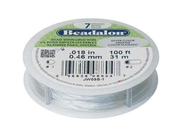 Beadalon Beading Wire, 7-Strand, 0.018", 100ft - Silver Color (Spool)