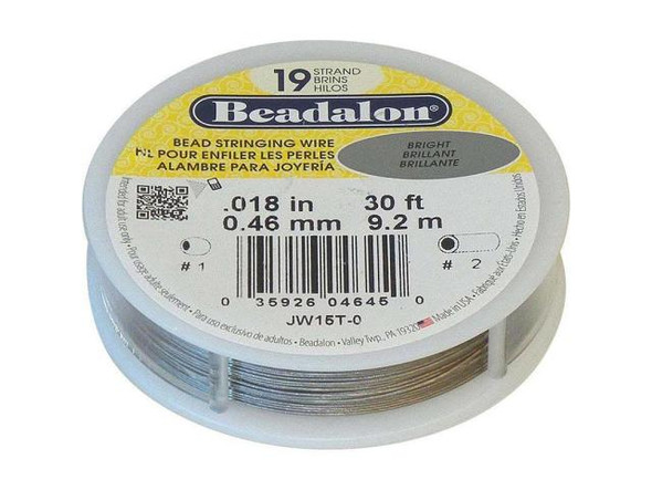 Beadalon Beading Wire, 19 Strand, 0.018", 30' Spool - Bright Steel (30 foot)