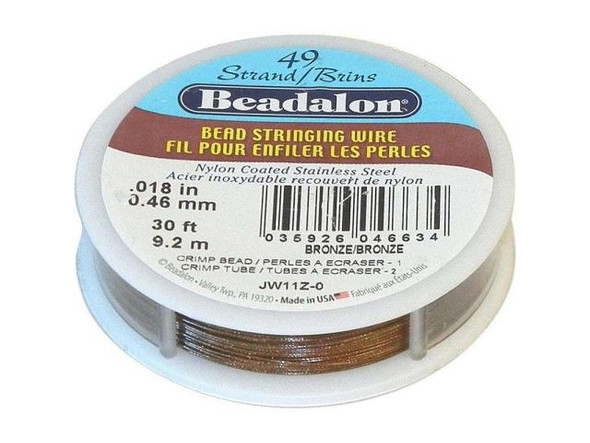 Beadalon Beading Wire, 49 Strand, 0.018", 30' Spool - Bronze Color (30 foot)