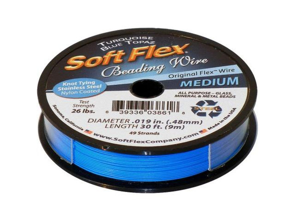 Soft Flex and Soft Touch Wire        Soft Flex Wire is a very flexible stainless steel cable with a nylon coating. It's a tiny version of the cables you see on suspension bridges. Soft Flex is constructed of 7, 21, or 49 micro woven stainless steel wires. Each diameter (.010", .014", .019", .024") is designed to handle certain levels of abrasion, everything from soft, lightweight materials like pearls and seed beads to larger and rougher materials like glass, minerals and metal.No needle is required -- but here's the kicker -- you can knot it! You may not even know it's made of wire! Finish ends with crimp beads, crimp tubes, or knots. When knotting, use an 8-knot so there is no bend on either side.              Diameter  Recommended Use    .010" Peyote stitch and bead weaving    .014"       Softer, less abrasive materials such as freshwater pearls and seed beads.    .019" Small to medium glass beads, Austrian crystals, silver, pewter and seed beads.          .024" Abrasive materials and designs that will meet excessive movement such as watchbands and bracelets. .024" diameter great for multi-strand designs, African beads and large stones.          Confused about this stringing material?  Although Soft Flex, Soft Touch and Beadalon are commonly called beading wire, each is actually a thin, flexible cable made of many woven wires. The result is a strong, user-friendly stringing material.  What is the difference between Soft Flex and Soft Touch? Both styles have the same strength and durability, and both come in the 0.014", 0.019", and 0.024" diameters. Soft Touch is extra flexible, and is available in an additional diameter (0.010") for those who like to weave or stitch.  Soft Touch drapes more threadlike than Soft Flex. So, why use Soft Flex if Soft Touch has better drapability? Many people prefer a bolder, more wire-like look on their pieces and do not want the drape of Soft Touch. Also, Soft Flex comes in a large variety of colors. See Related Products links (below) for similar items and additional jewelry-making supplies that are often used with this item.