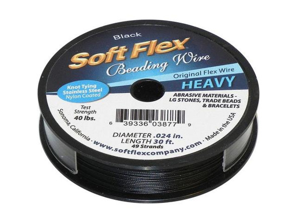 Soft Flex Stainless Steel Beading Wire, 0.024", 49 strand, 30' - Black (Spool)