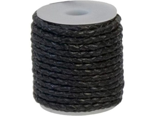 Braided Leather Cord, 4 Strand, 10 meter - Black (Spool)