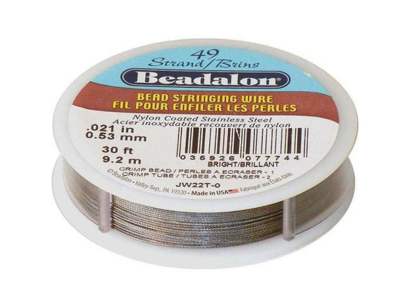 Beadalon Beading Wire, 49-Strand, 0.021", 30' Spool - Bright Steel (30 foot)