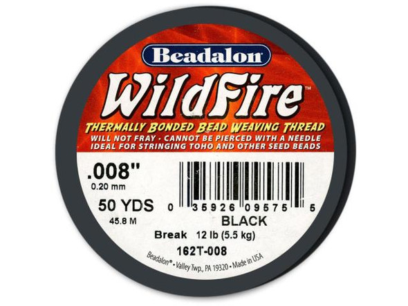 Beadalon Cord, WildFire, 0.008", 0.2mm, 50yd - Black (50 yard)