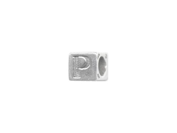 Sterling Silver Bead, Letter, 5.6mm, P (Each)