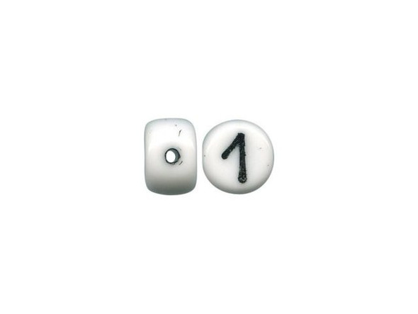 Porcelain Beads, Number, 1 - White/ Black (fifty)