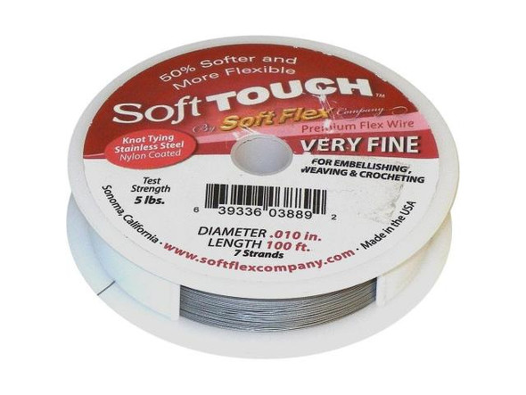 Soft Touch Stainless Steel Beading Wire, 0.010", 7 strand, 100' - Steel (100 foot)