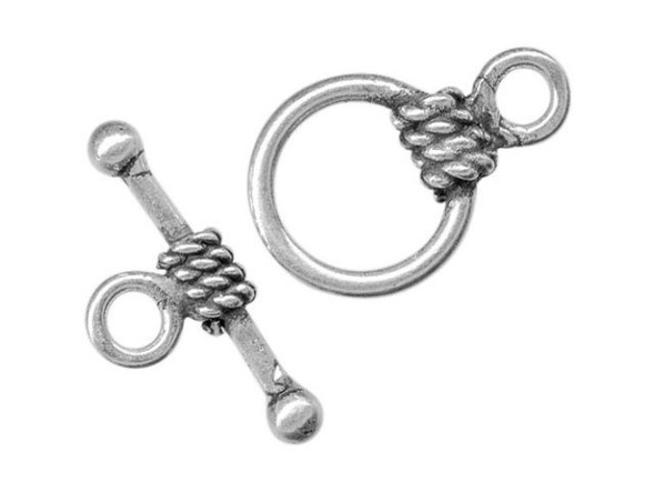   These bar and ring sets can be clasped with one hand making  them ideal for bracelets and watches.    Please note: The last few beads you put near the clasp should  be small, to make sure the bar will go all the way through  the ring (making the clasp easier to close).    Size listed is outside diameter of the ring (excluding its  loop) and the length of the bar. Price is per set, rather than per  piece.      Toggle Clasps and Bracelets    It's true! Toggles can be clasped with one hand, so they are good  for bracelets, including watch bracelets. Here's a hint to help  make sure no one loses one of your creations: When using toggle  clasps for bracelets, the bracelet must fit the customer fairly  well. If the bracelet is too loose, a short toggle bar might wiggle  itself out of its loop. Longer bars can help solve the  problem, but won't eliminate it. To size your bracelets to your  customers' wrists you might want to use a few chain links at the  end, between the clasp and the last beads. Then you can remove or  add links at the time of sale. Or if you really have a good thing  going, make 6.5", 7", and 8" versions of your best-selling patterns  and colors of bracelets.  See Related Products links (below) for similar items and additional jewelry-making supplies that are often used with this item.