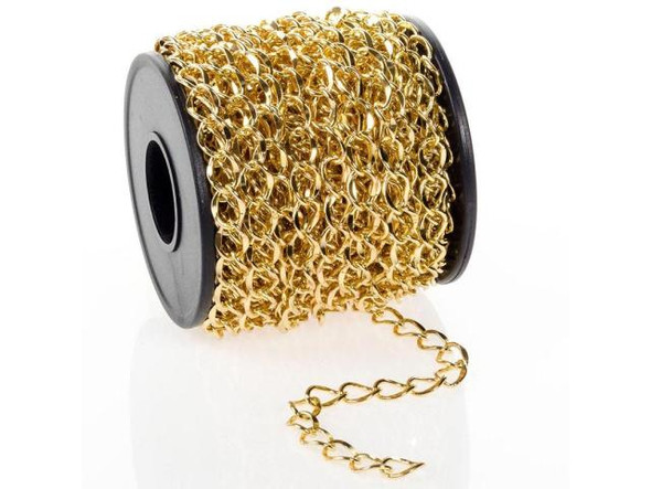Gold Plated Hammered Curb Chain SPOOL, 6mm (10 meter)