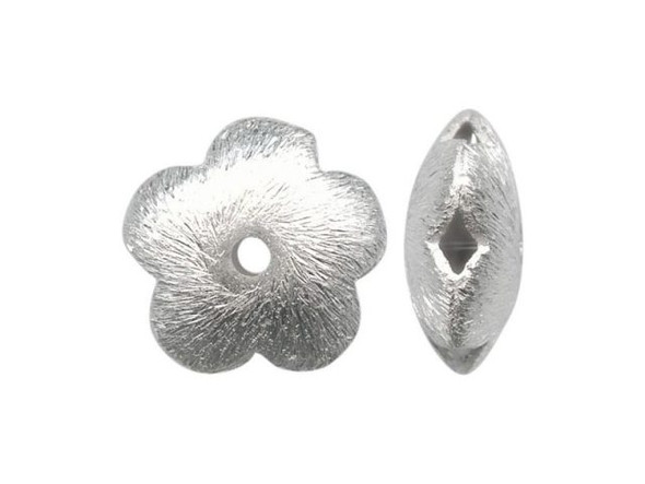 Silver Plated Beads, Puffed Flower, 14mm (strand)