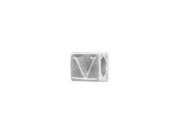 Sterling Silver Bead, Letter, 5.6mm, V (Each)