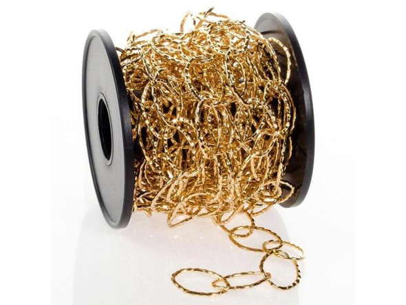 Gold Plated Hammered Oval Cable Chain, 5-meters (Spool)