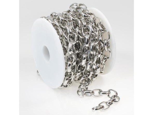 White Plated Oval Rolo Chain, 11mm, 5-meter (Spool)